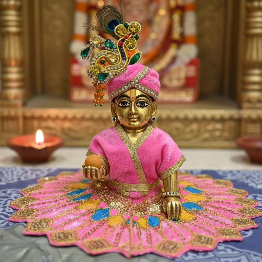 Ladoo Gopal Poshak Pink Velvet Peacock Poshak | Krishna Ji Warm Shringar