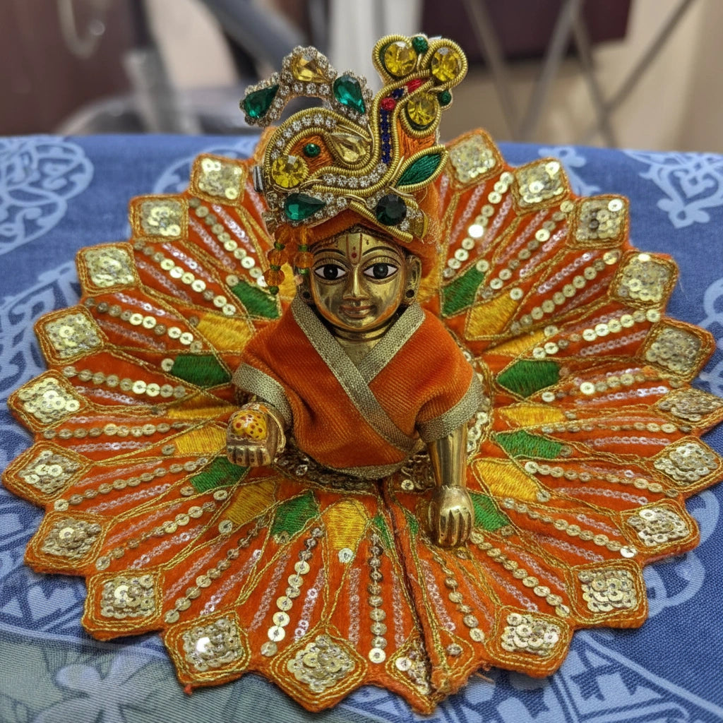 Ladoo Gopal Poshak Orange Velvet Peacock Poshak | Krishna Ji Warm Shringar