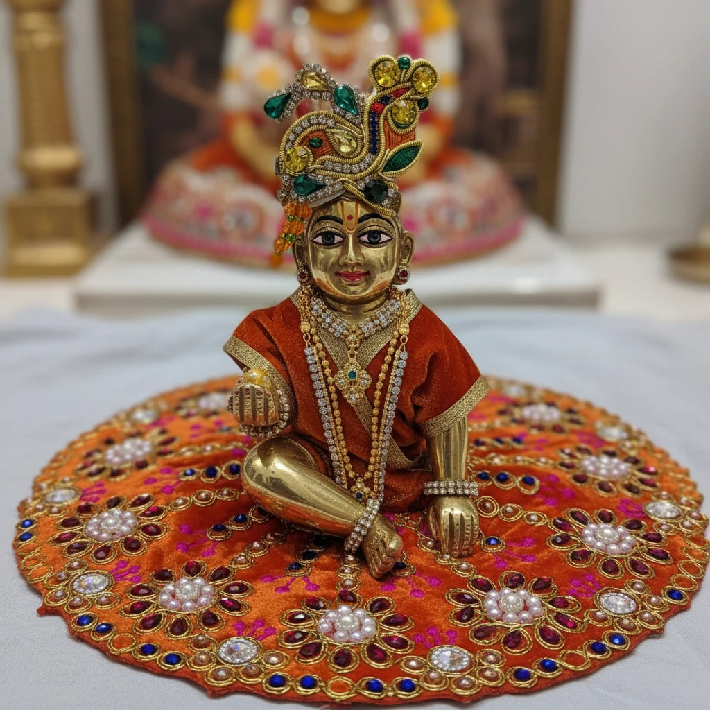 Premium Orange Velvet Dress for Ladoo Gopal Ji – Heavy Stone Floral Embroidered Poshak
