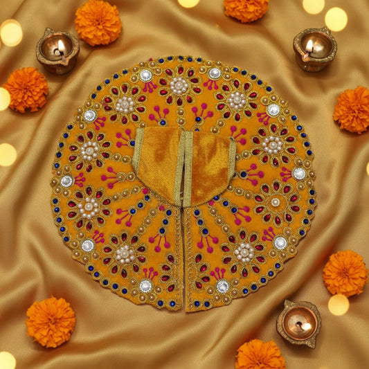 Premium Yellow Velvet Dress for Ladoo Gopal Ji – Heavy Stone & Floral Embroidered Poshak