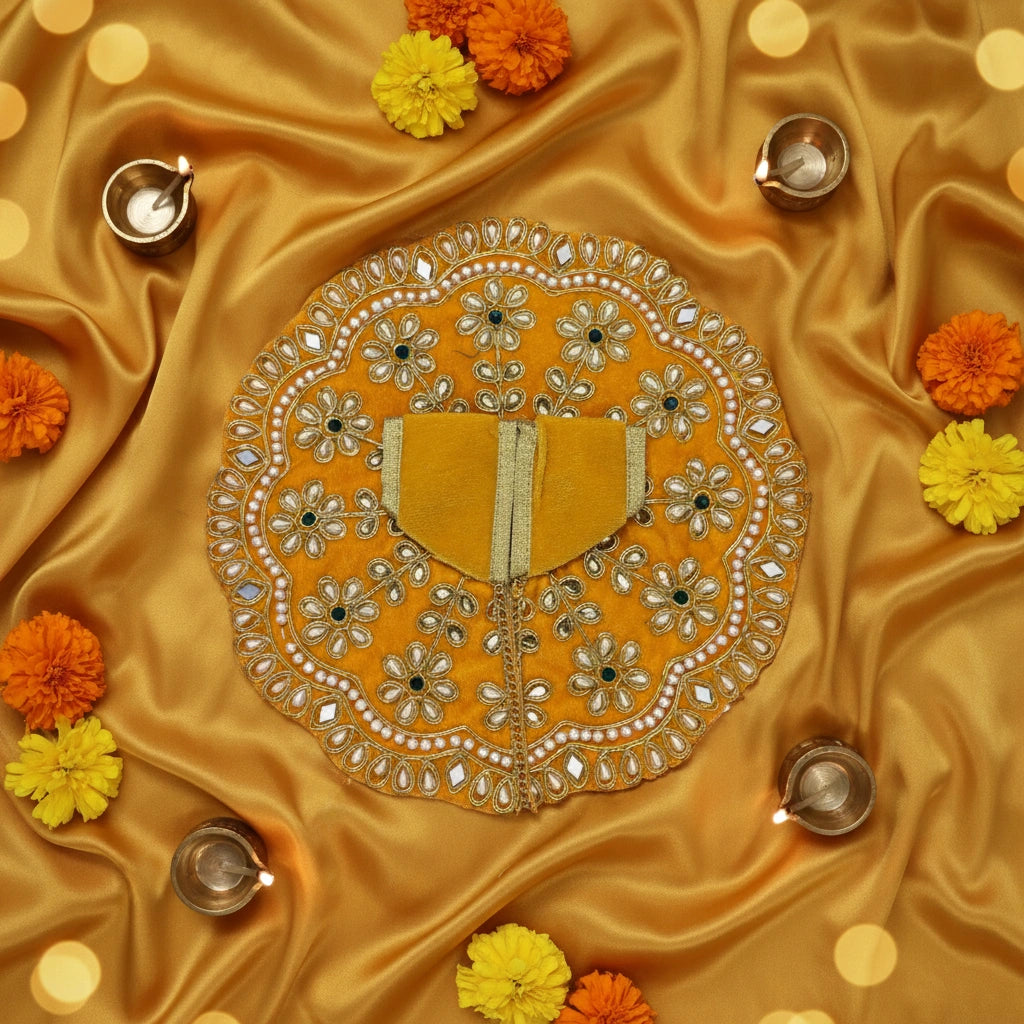 Heavy Stone Embroidered Yellow Velvet Poshak for Ladoo Gopal Ji