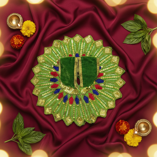 Ladoo Gopal Poshak Green Velvet Peacock Poshak | Krishna Ji Warm Shringar