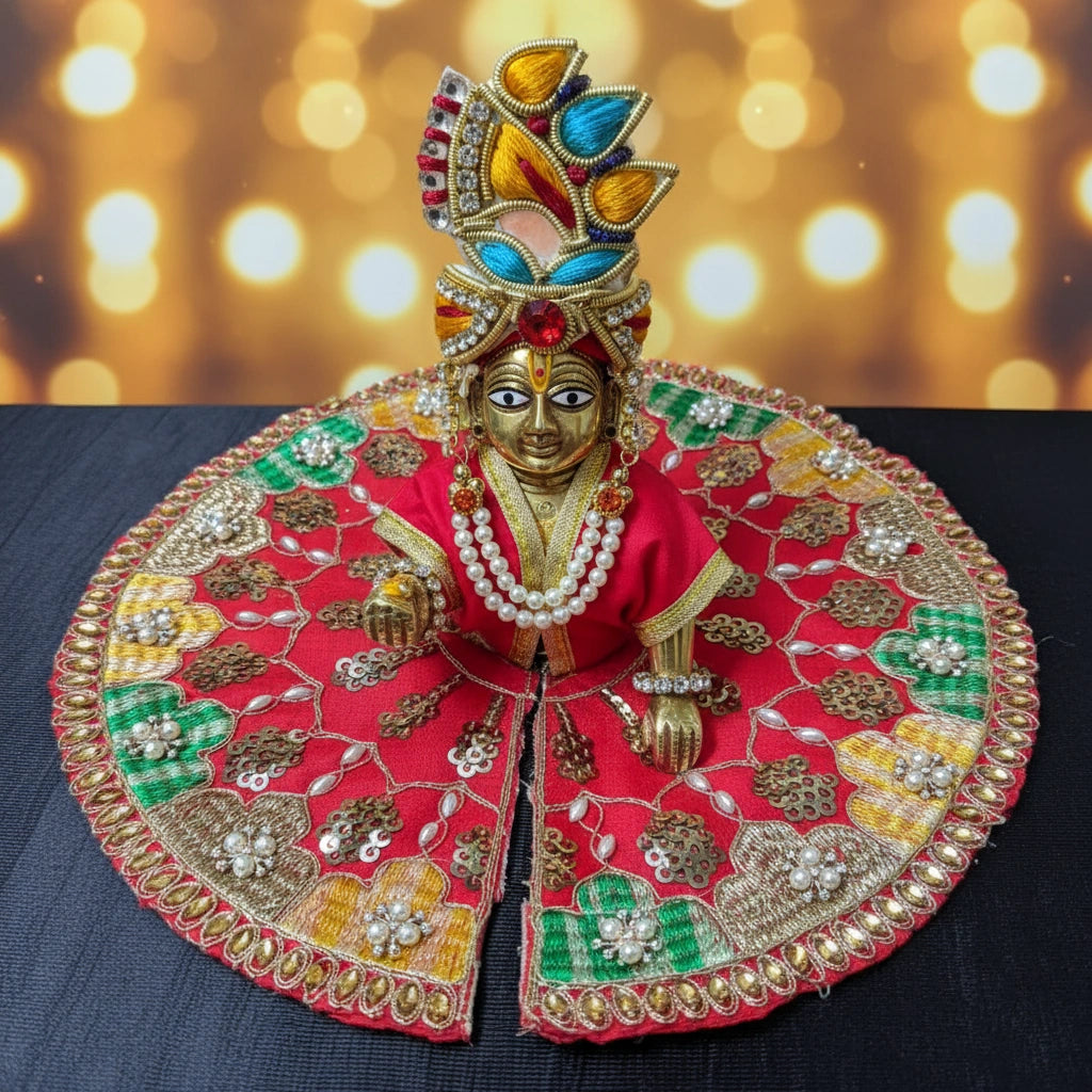 Red Laddu Gopal Ji Summer Poshak – Soft Cotton Dress for Thakur Ji