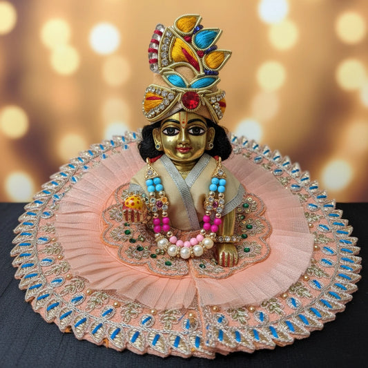 Laddu Gopal Ji Peach Designer Summer Poshak