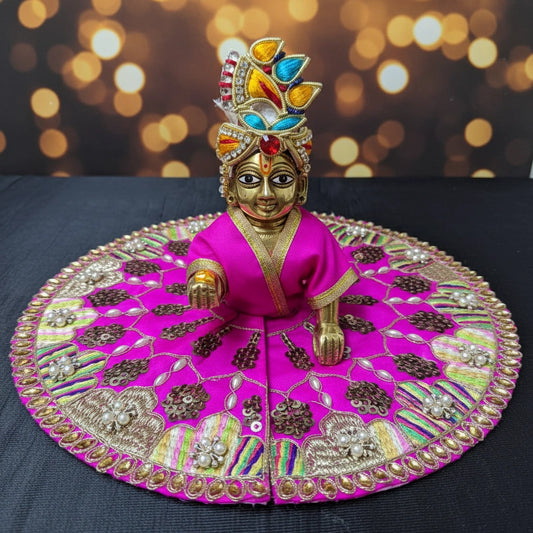 Rani Pink Multicolor Laddu Gopal Ji Summer Poshak – Floral Zari Handwork Dress for Thakur Ji
