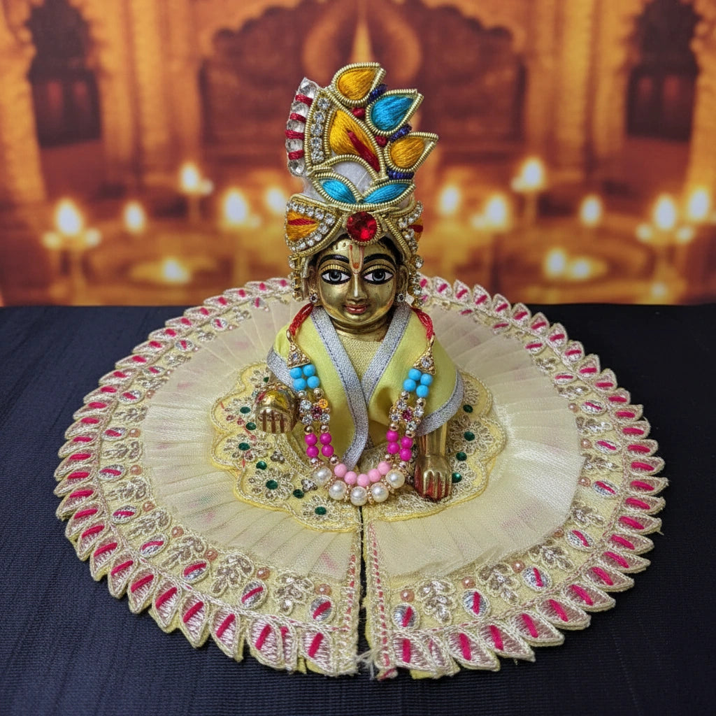 Laddu Gopal Ji Yellow White Designer Poshak