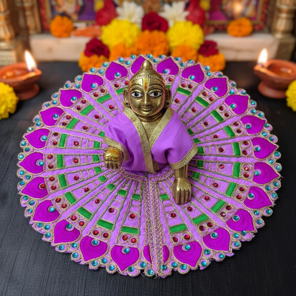 Purple Peacock Embroidered Laddu Gopal Ji Poshak
