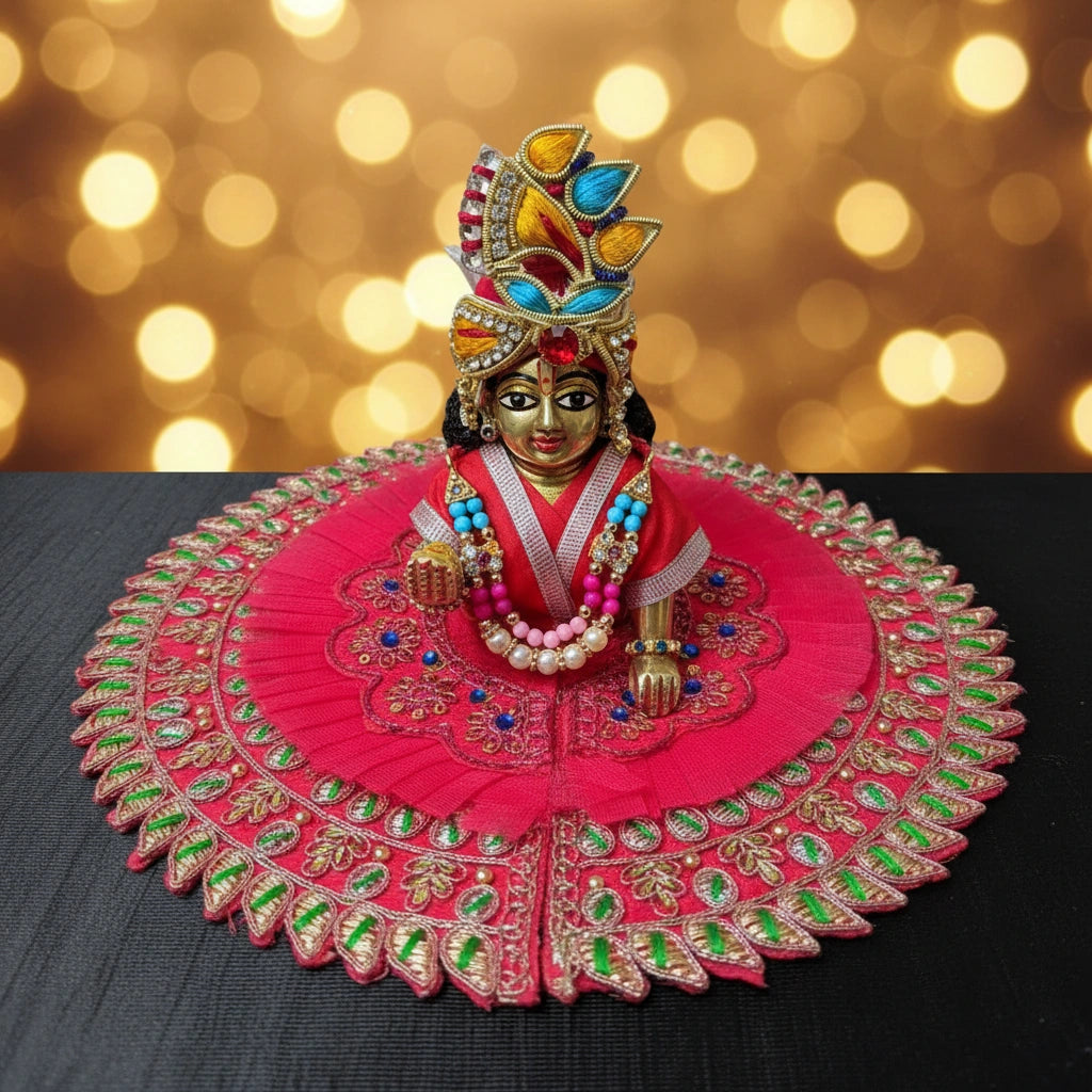 Laddu Gopal Ji Red Festive Designer Poshak