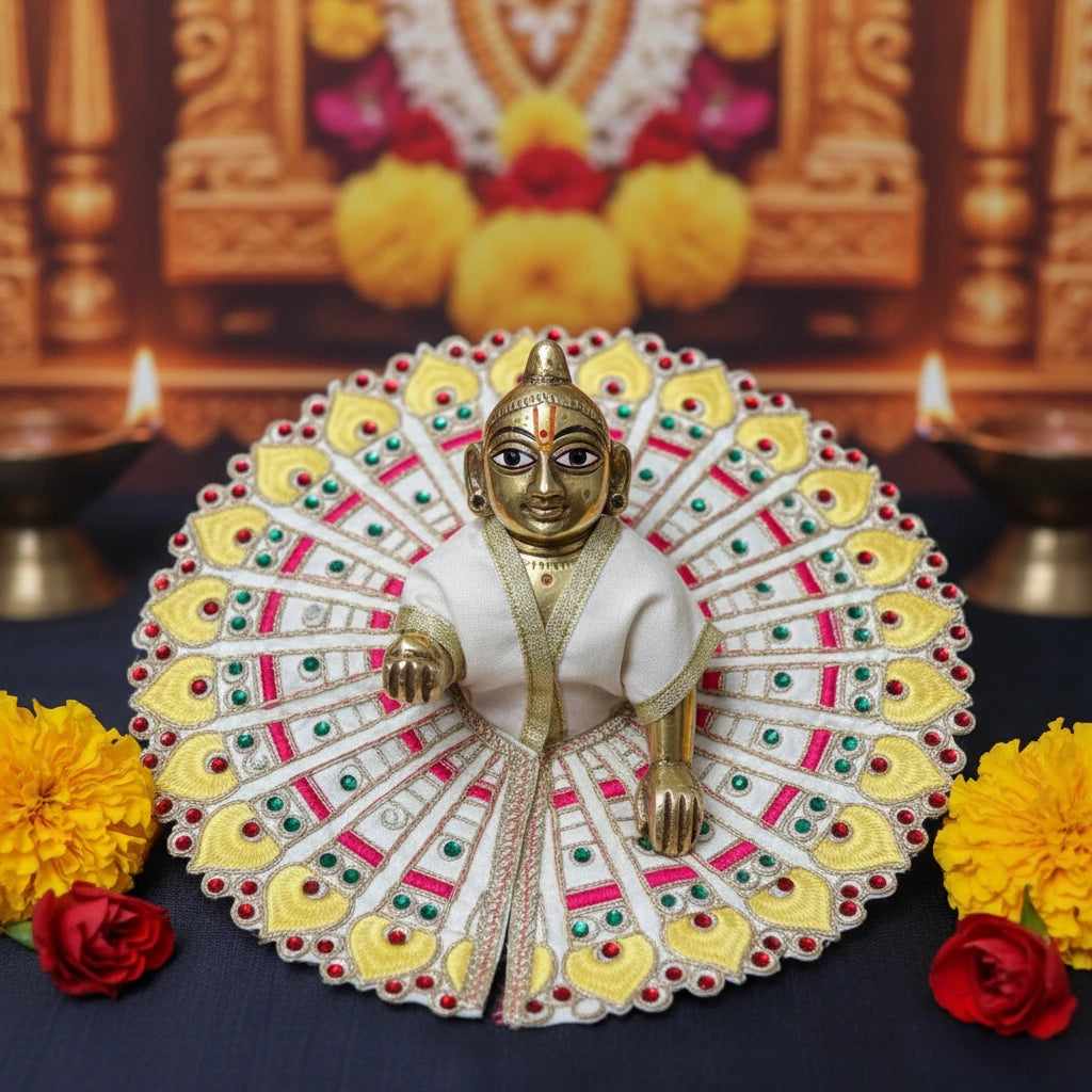 Yellow Peacock Embroidered Laddu Gopal Ji Poshak