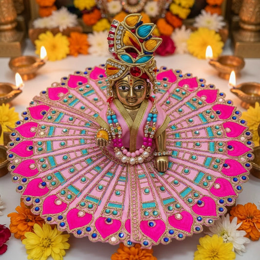 Pink Peacock Embroidered Laddu Gopal Ji Poshak