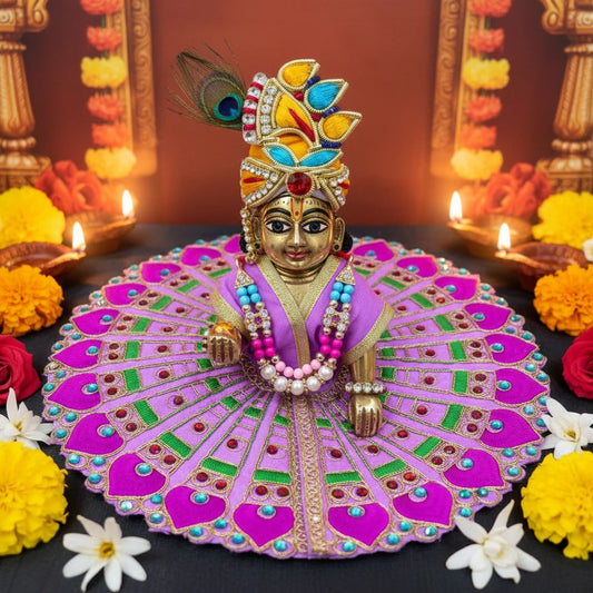 Purple Peacock Embroidered Laddu Gopal Ji Poshak