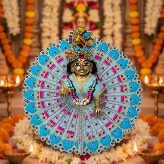Sky Blue Peacock Embroidered Laddu Gopal Ji Poshak