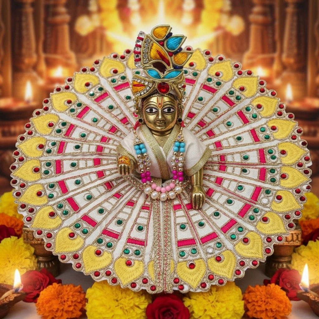 Yellow Peacock Embroidered Laddu Gopal Ji Poshak