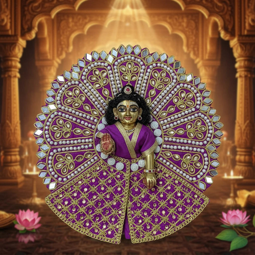 Purple Laddu Gopal Ji Poshak with Heavy Zari & Pearl Work