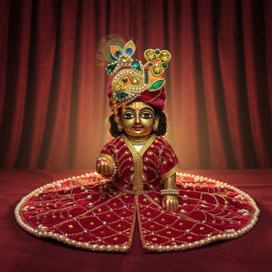 Premium Maroon Velvet Laddu Gopal Poshak | Heavy Embroidery & Pearls