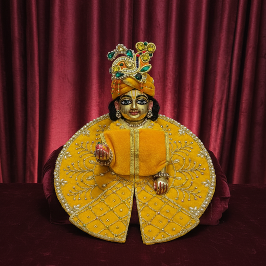Premium Yellow Velvet Laddu Gopal Ji Poshak | Handcrafted Krishna Dress with Pearl & Stone Embroidery