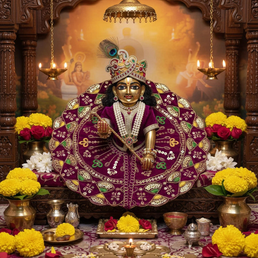 Maroon Heavy Sequin Work Laddu Gopal Poshak with Velvet Fabric Belt | Designer Embroidered Dress