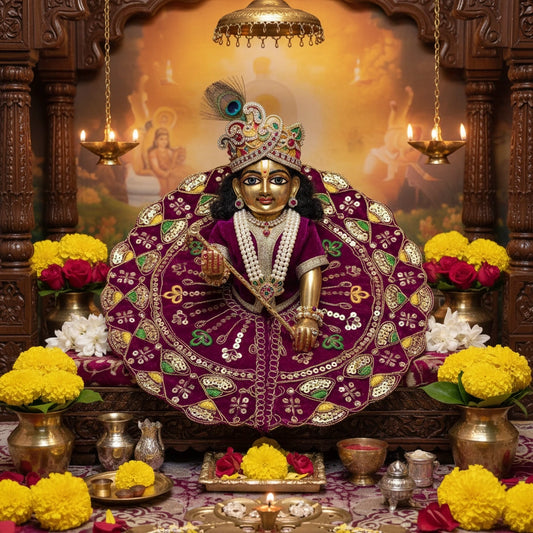 Maroon Heavy Sequin Work Laddu Gopal Poshak with Velvet Fabric Belt | Designer Embroidered Dress