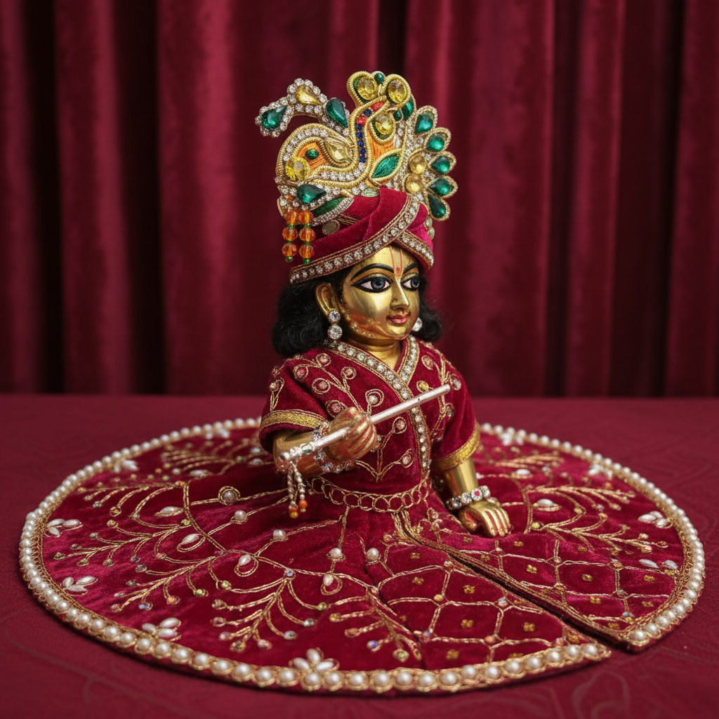 Premium Maroon Velvet Laddu Gopal Poshak | Heavy Embroidery & Pearls