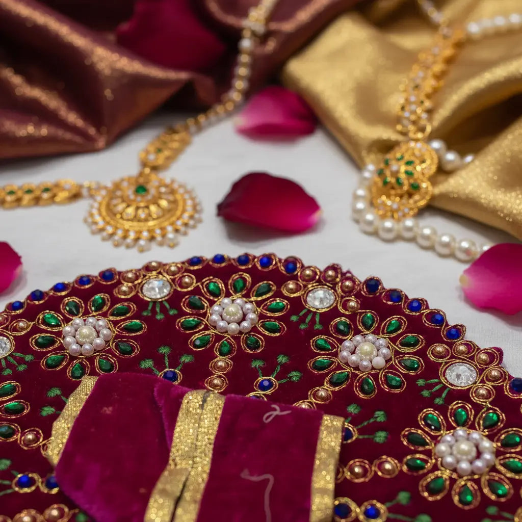 Premium Maroon Velvet Dress for Ladoo Gopal Ji – Heavy Stone & Floral Embroidered Poshak