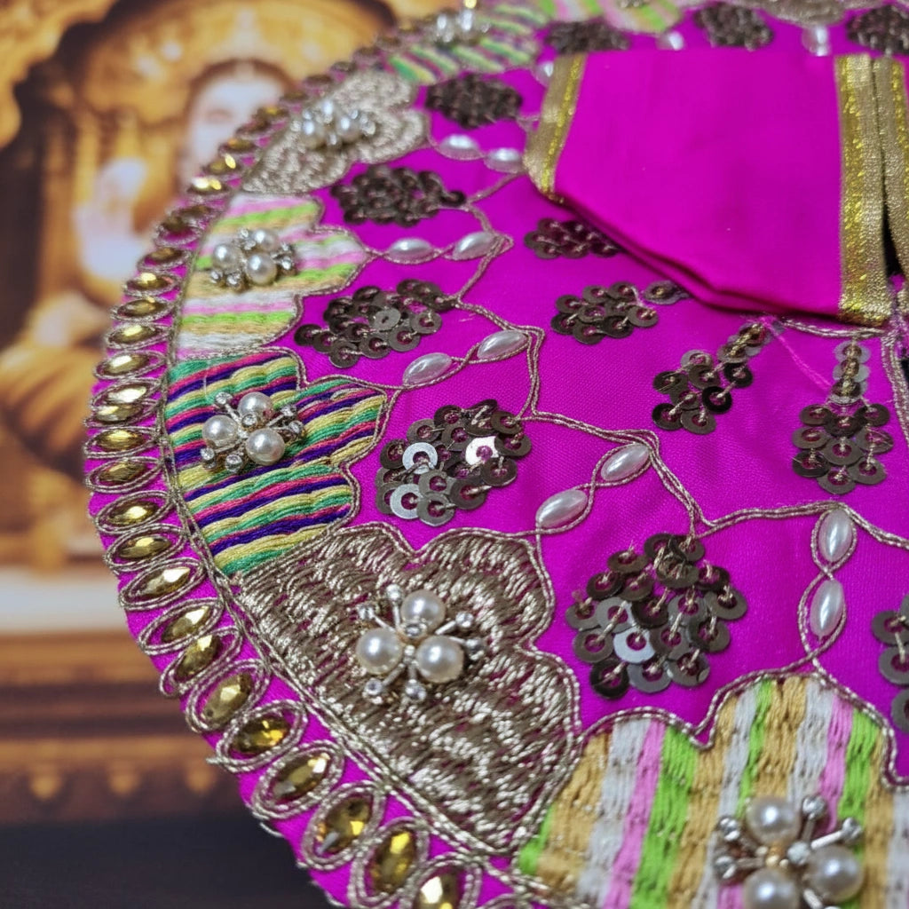 Rani Pink Multicolor Laddu Gopal Ji Summer Poshak – Floral Zari Handwork Dress for Thakur Ji