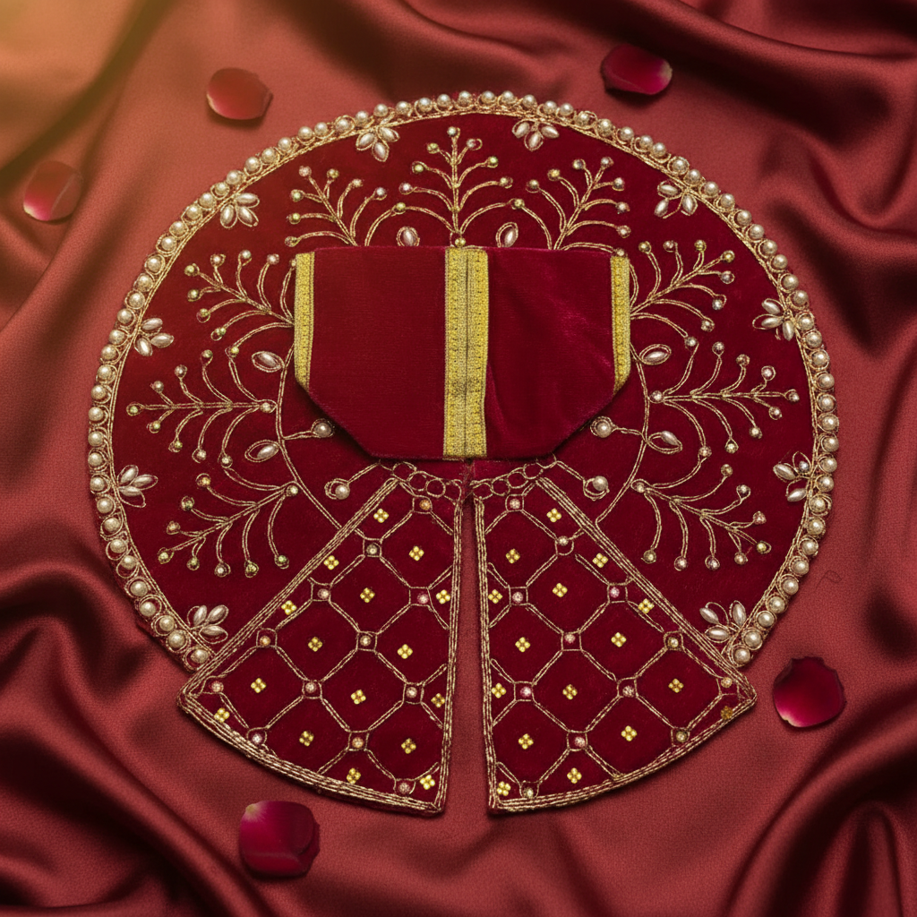 Premium Maroon Velvet Laddu Gopal Poshak | Heavy Embroidery & Pearls