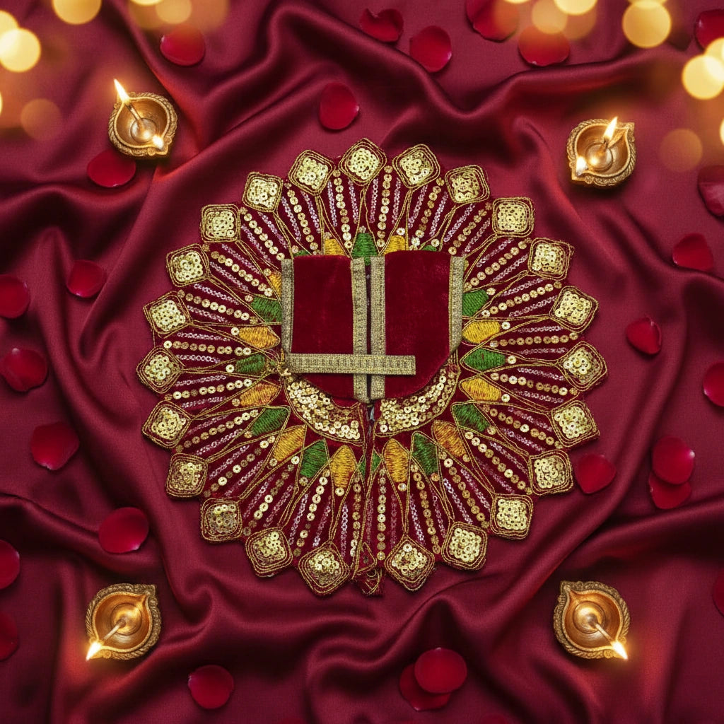 Ladoo Gopal Poshak Maroon Velvet Peacock Poshak | Krishna Ji Warm Shringar