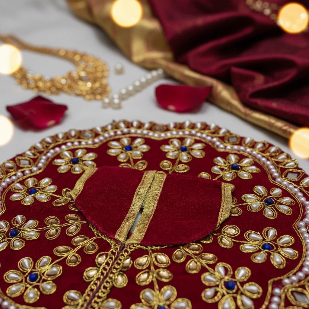 Heavy Stone Embroidered Red Velvet Poshak  for Ladoo Gopal Ji