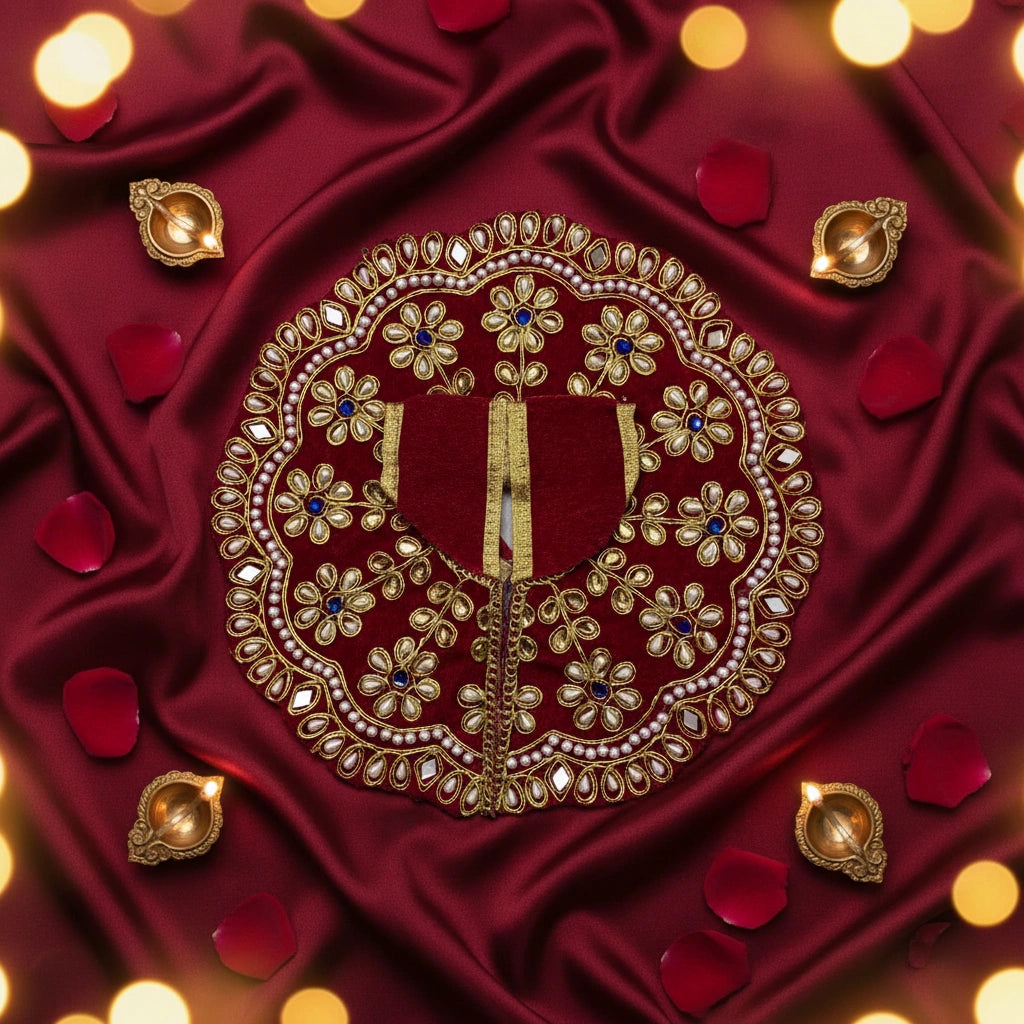 Heavy Stone Embroidered Red Velvet Poshak  for Ladoo Gopal Ji