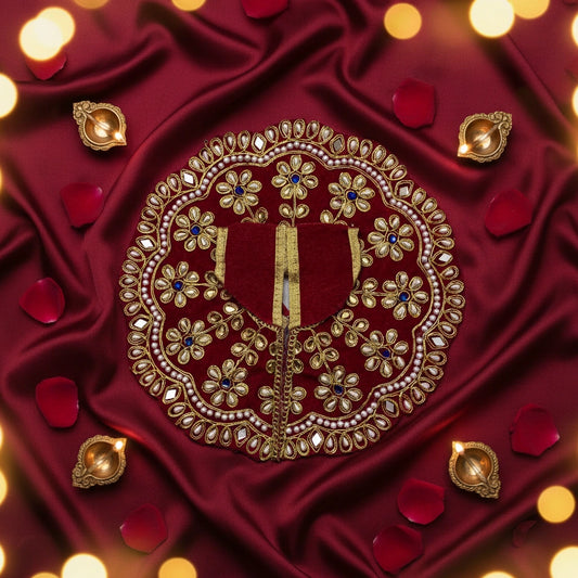 Heavy Stone Embroidered Red Velvet Poshak  for Ladoo Gopal Ji
