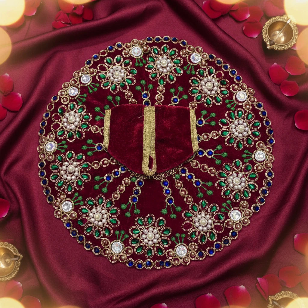 Premium Red Velvet Dress for Ladoo Gopal Ji – Heavy Stone & Floral Embroidered Poshak