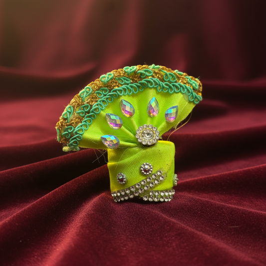 Premium Green Ladoo Gopal Ji Pagdi | Royal Krishna Turban with Stones & Golden Lace