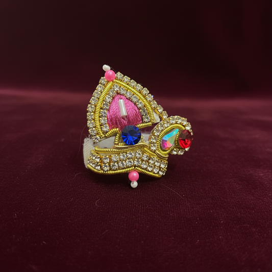 Royal Pink Crystal Ladoo Gopal Mukut | Elegant Krishna Crown