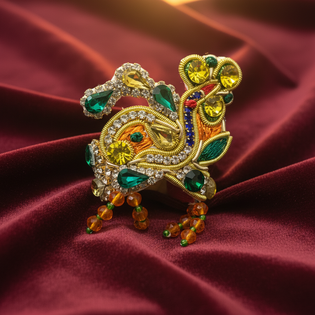 Premium Peacock Style Ladoo Gopal Mukut | Stone Studded Designer Krishna Crown