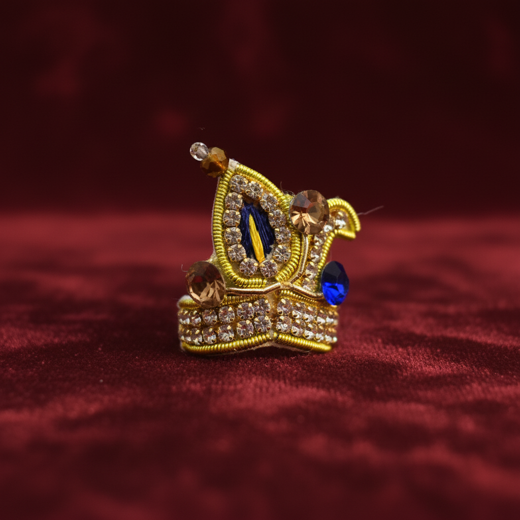 Royal Golden Ladoo Gopal Mukut | Premium Blue Stone Krishna Crown