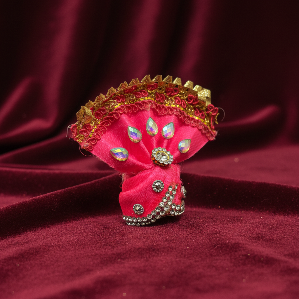 Premium Red Ladoo Gopal Ji Pagdi | Royal Krishna Turban with Stones & Golden Lace