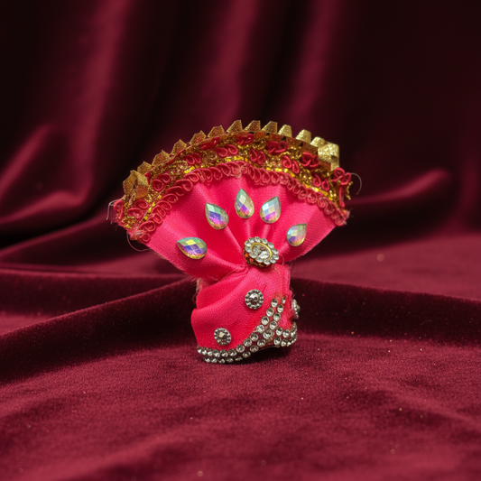 Premium Red Ladoo Gopal Ji Pagdi | Royal Krishna Turban with Stones & Golden Lace