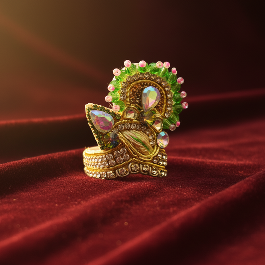 Royal Green Stone Ladoo Gopal Mukut | Premium Multicolor Krishna Crown