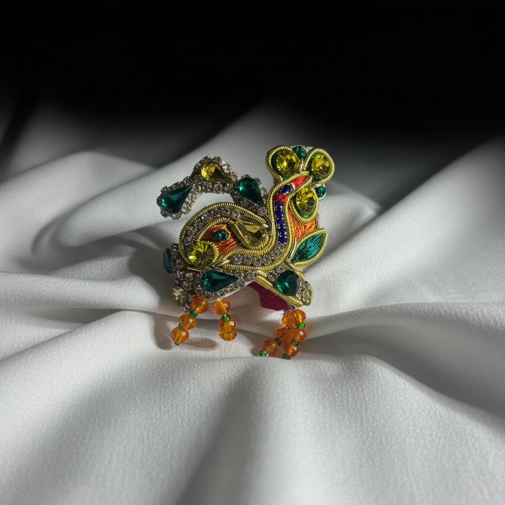 Premium Peacock Style Ladoo Gopal Mukut | Stone Studded Designer Krishna Crown