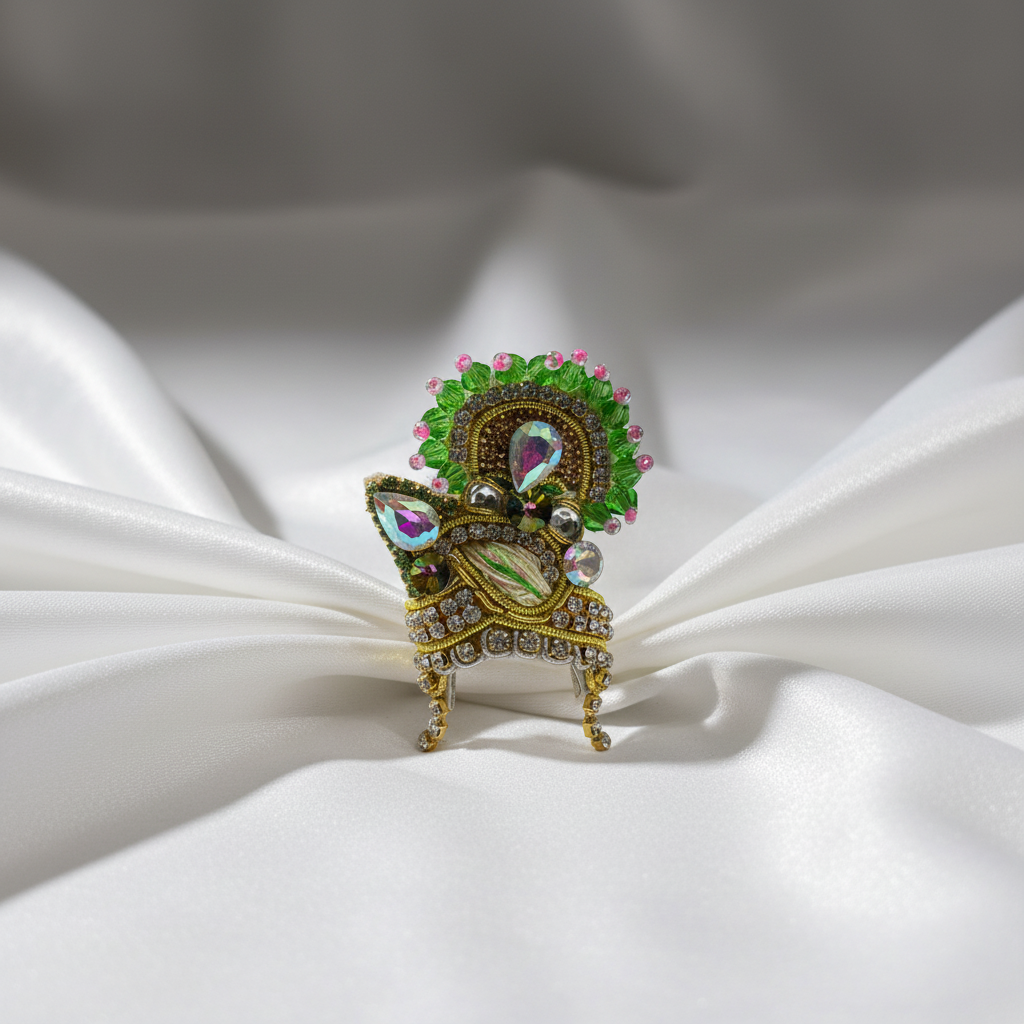 Royal Green Stone Ladoo Gopal Mukut | Premium Multicolor Krishna Crown