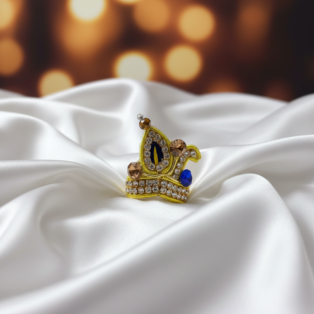 Royal Golden Ladoo Gopal Mukut | Premium Blue Stone Krishna Crown