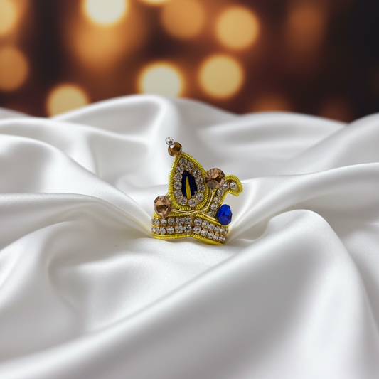 Royal Golden Ladoo Gopal Mukut | Premium Blue Stone Krishna Crown