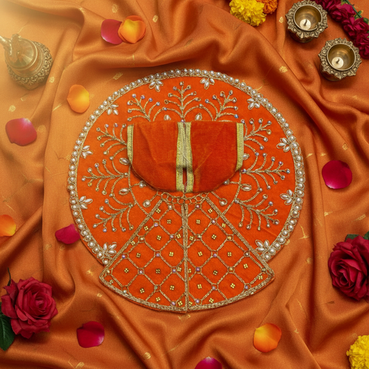 Royal Orange Velvet  Laddu Gopal Ji Poshak | Premium Pearl & Stone Embroidered Dress