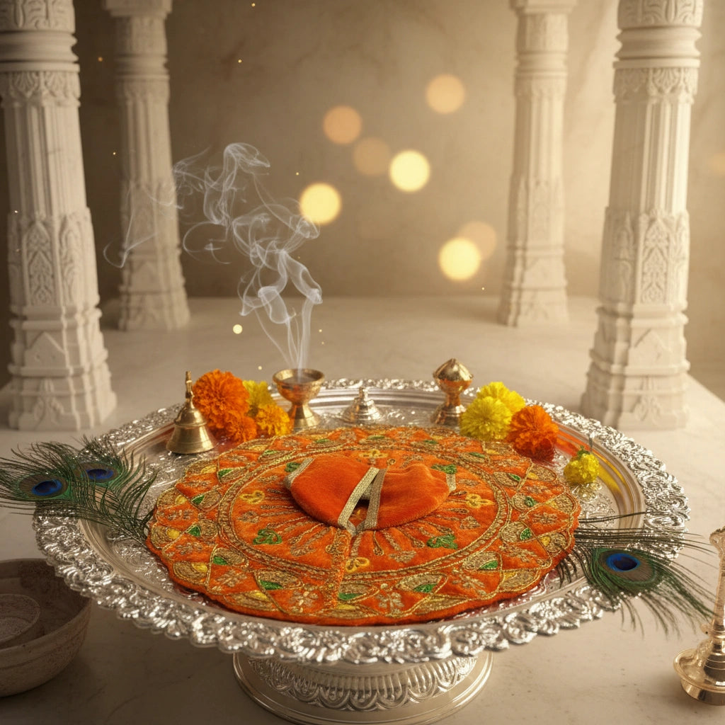 Orange (Kesariya) Heavy Sequin Work Laddu Gopal Poshak with Velvet Fabric | Designer Embroidered Dress