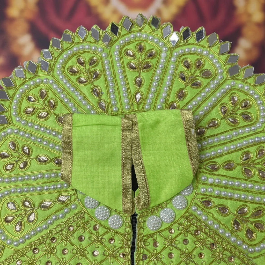 Green Laddu Gopal Poshak with Heavy Zari, Pearl & Mirror Work