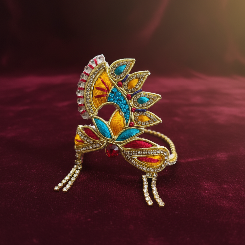 Multicolor Thread Work Ladoo Gopal Mukut | Premium Designer Krishna Crown