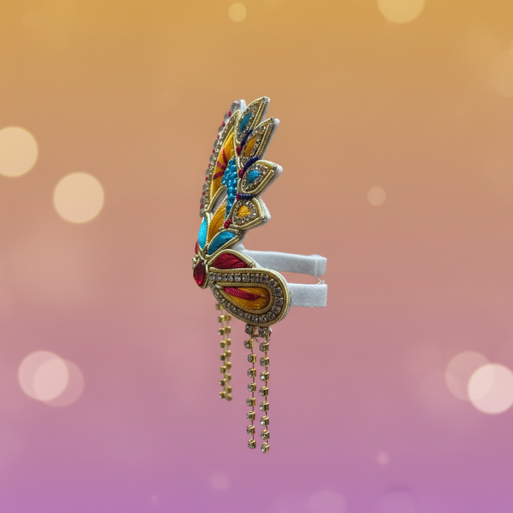 Multicolor Thread Work Ladoo Gopal Mukut | Premium Designer Krishna Crown