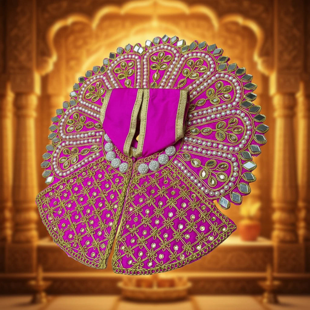 Pink Laddu Gopal Poshak with Heavy Zari, Pearl & Mirror Work