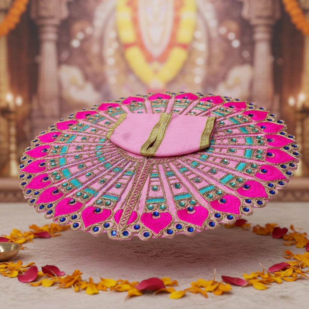 Pink Peacock Embroidered Laddu Gopal Ji Poshak