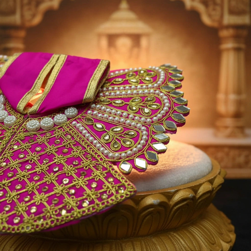 Pink Laddu Gopal Poshak with Heavy Zari, Pearl & Mirror Work